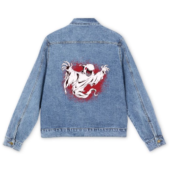 Creepy ghost halloween Men's Denim Jackets with spooky ghost