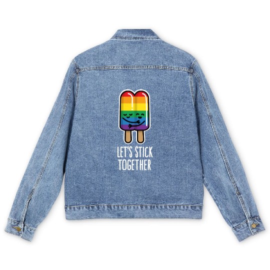 Let's stick together funny gay couple popsicle Men's Denim Jackets