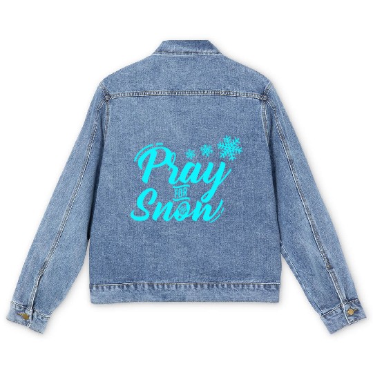 Pray for Snow Snow White Christmas Praying Men's Denim Jackets