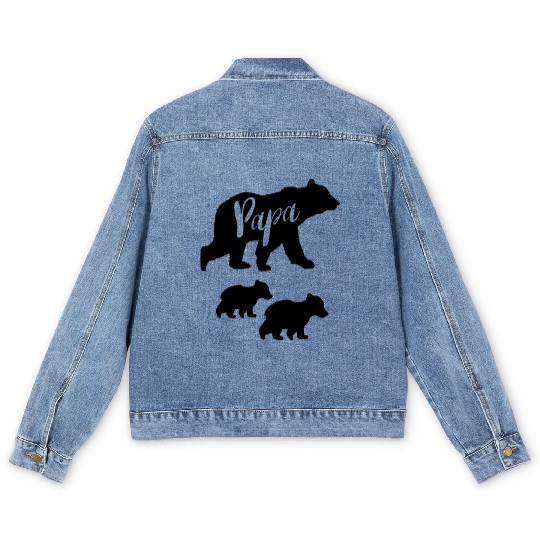 Papa Bear Men's Denim Jackets with Two Cubs