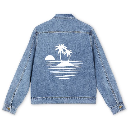 Island with palms white Men's Denim Jackets