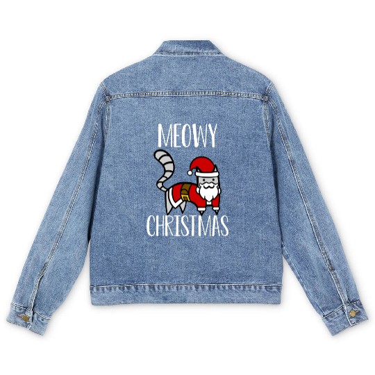 Christmas Cat Greeting Merry Christmas Meowy Trend Men's Denim Jackets