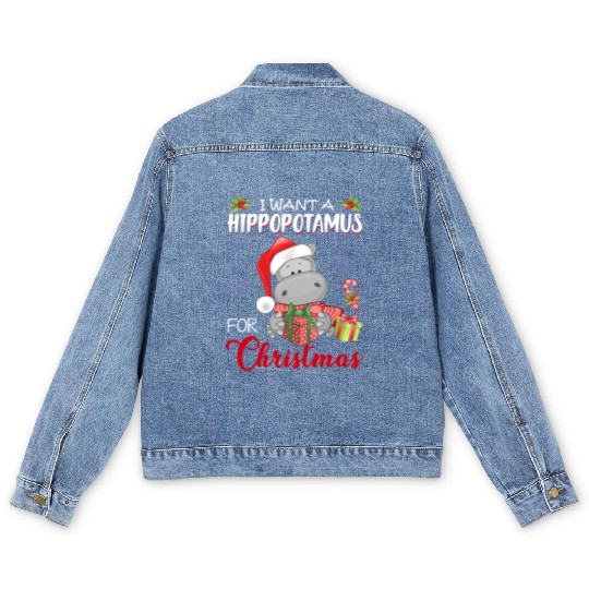 I Want A Hippopotamus For Christmas Xmas Hippo Men's Denim Jackets