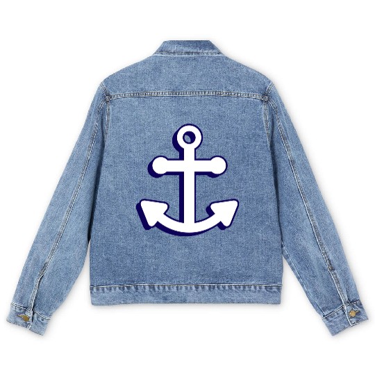 Nautical boat anchor in navy blue and white 3D Men's Denim Jackets