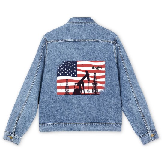 Oil Rig Worker Pump USA American Gas Oilfield Men's Denim Jackets