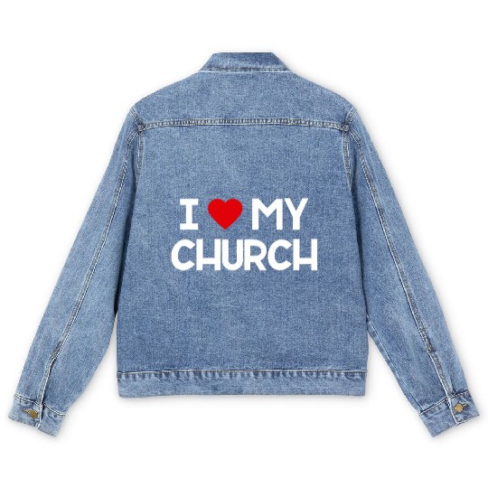 I Love My Church, Heart, Bible, Christian, Men's Denim Jackets