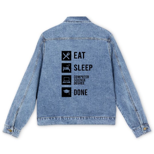 Eat Sleep Computer Science Degree Done - Black Men's Denim Jackets
