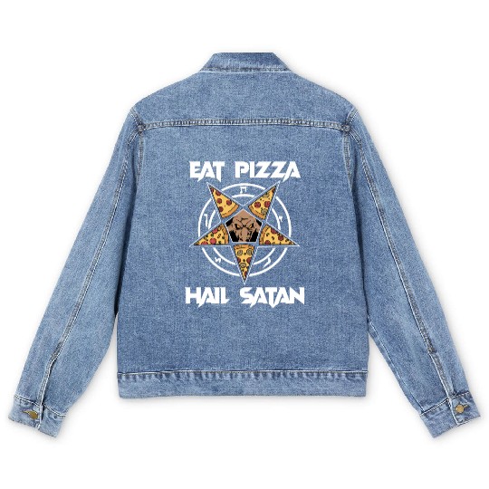 Baphomet Pentagram Lucifer Eat Pizza Hail Satan Men's Denim Jackets
