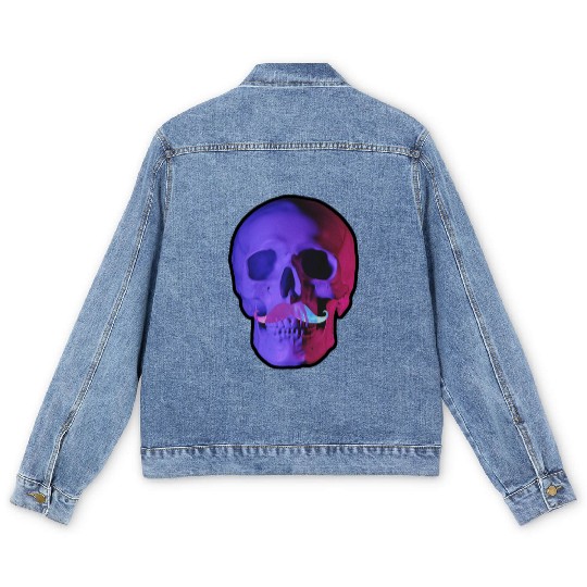 Neon Mustache Skull Men's Denim Jackets