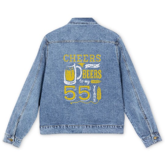 Cheers and Beers 55th Birthday Gift Idea Men's Denim Jackets
