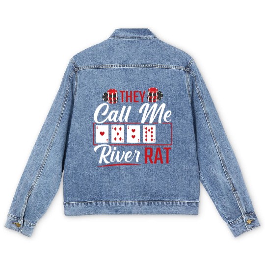 River Rat Funny Poker Player Texas Holdem Lucker Men's Denim Jackets