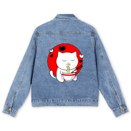 Kawaii Ramen Anime Cat Japanese Manga Men's Denim Jackets
