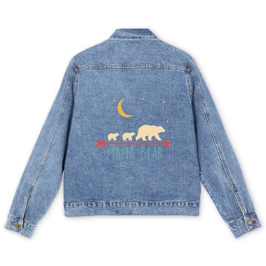 Mama Bear with 2 Cubs Retro Mother's Day Men's Denim Jackets