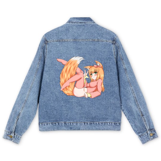 Foxy girl hen Manga Anime Waifu japanese sexy Men's Denim Jackets