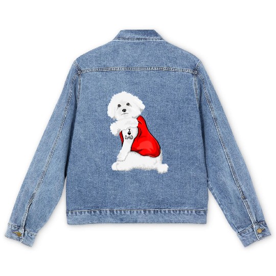 Funny bichon frise Dog I Love Mom Tattoo Lover Men's Denim Jackets