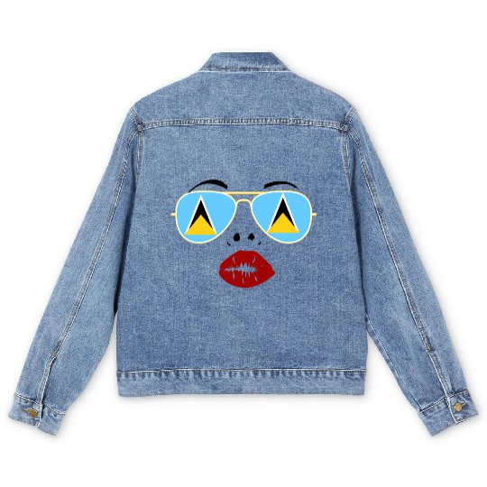 Saint Lucia Flag St Lucia Sunglasses Lips Kiss Men's Denim Jackets