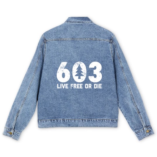 Live Free or Die 603 tree New Hampshire Men's Denim Jackets
