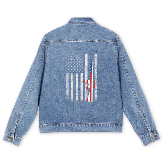 Us Flag With Gun For Independence day 4th of July Men's Denim Jackets
