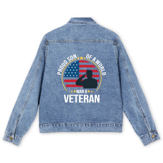 Proud Son of a War II Veteran for Military Family Men's Denim Jackets