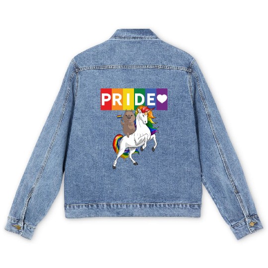 LGBT Gay Pride Wombat Riding Rainbow Unicorn Men's Denim Jackets