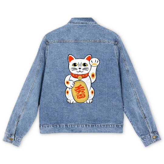 Japan Lucky Cat Japanese Maneki Neko Good Luck Cha Men's Denim Jackets