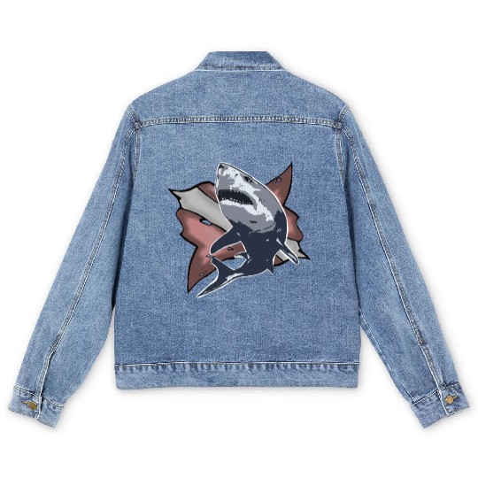 Scuba Diving Shark Gift holiday retro Men's Denim Jackets
