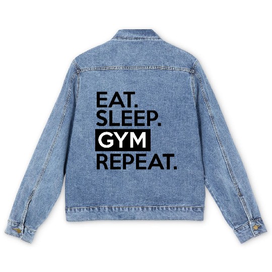 Eat Sleep Gym Repeat, fitness, workout, exercise Men's Denim Jackets