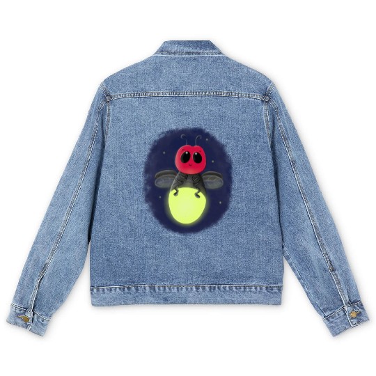 Cute lightning bug firefly cartoon illustration Men's Denim Jackets