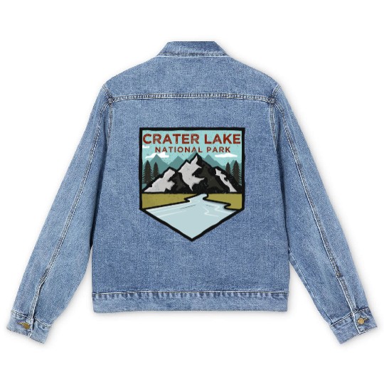 Retro Vintage Crater Lake National Park Gift Men's Denim Jackets