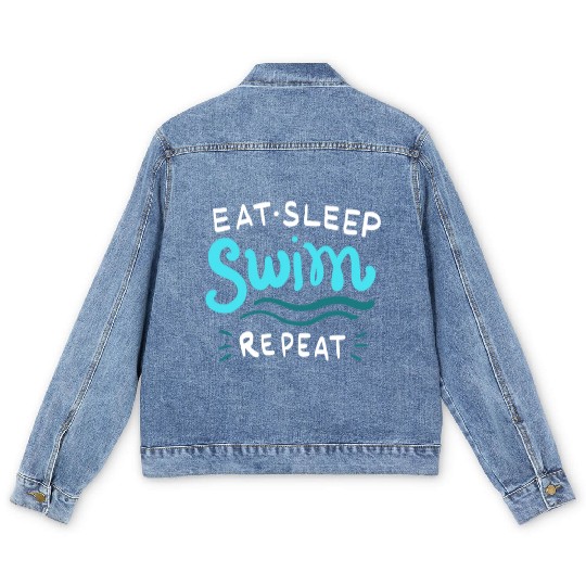 Eat Sleep Swim Repeat Swimmer Men's Denim Jackets