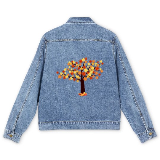 Colorful autumn tree orange red leaves fall time Men's Denim Jackets
