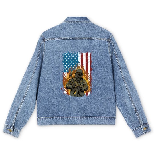 Firefighter Fire Department Thin Red Line Fireman Men's Denim Jackets