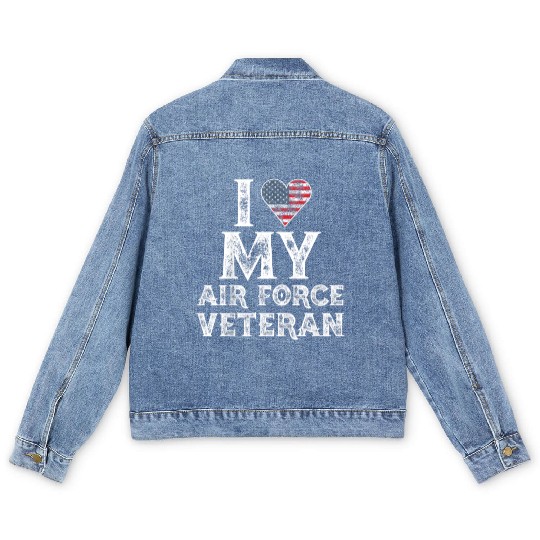 I Love My Air Force Veteran Vintage Gift Men's Denim Jackets