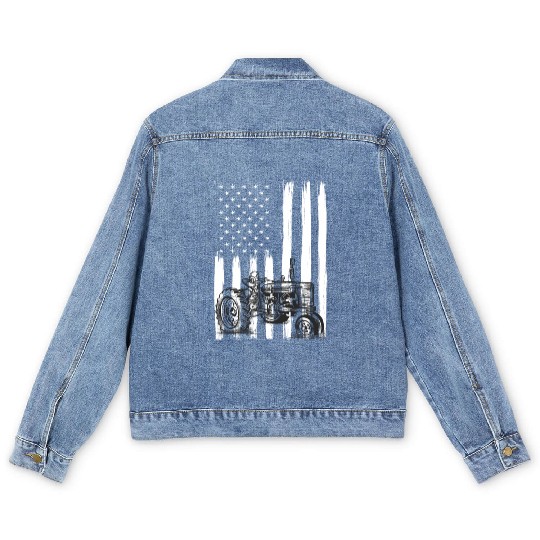 American Flag Farm Tractor Patriotic US Farming Men's Denim Jackets