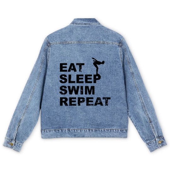 Eat sleep swim repeat with a swimmer Men's Denim Jackets