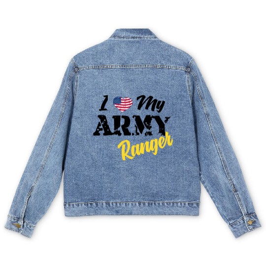 Proud US Army Ranger American Military Family Flag Men's Denim Jackets