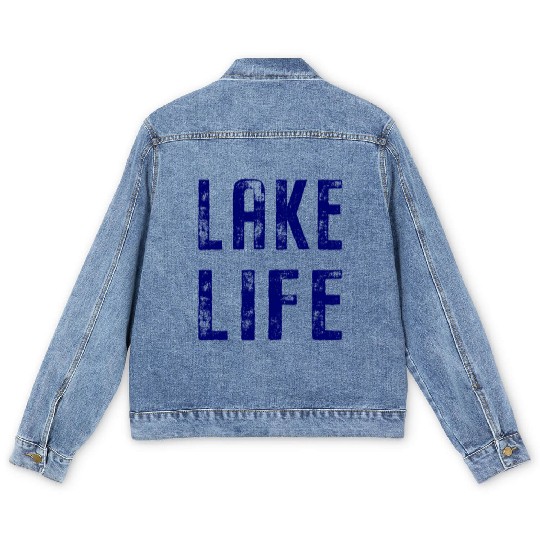 Vintage Distressed Lake Life Men's Denim Jackets