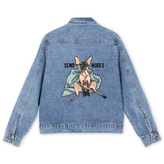 Point Seal Sphynx Cat - Send Nudes - Funny Quote - Men's Denim Jackets