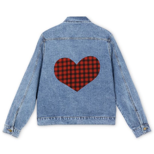 Valentine s Day Buffalo Plaid Love Heart Men's Denim Jackets