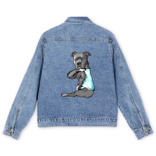 Cute Pitbull I Love Dad Dog Lovers Fathers Day Men's Denim Jackets