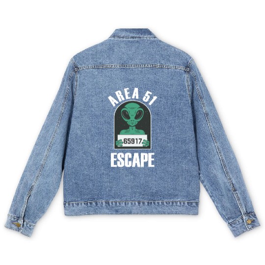 Area 51 Alien Mug Shot Escape Science Fiction Men's Denim Jackets