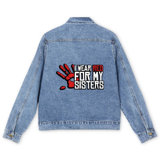 I Wear Red For My Sisters Native American MMIW Men's Denim Jackets