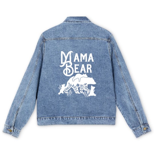 Mama Bear Mom Bear 3 cubs Momma Bear Momlife Men's Denim Jackets