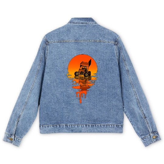 Vintage Retro Style Sprint Car Racing Men's Denim Jackets