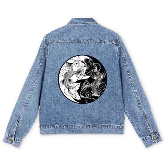 Koi yin yang japanese fish chinese symbol Men's Denim Jackets