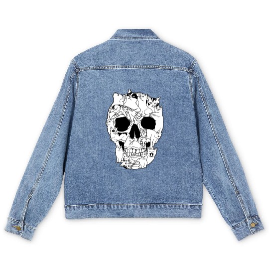 Cat Skull Kitty Skeleton Grunge Style Funny Cat Bo Men's Denim Jackets