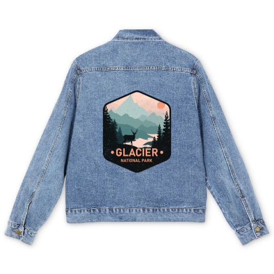 Vintage Glacier National Park Deer Mountains Gift Men's Denim Jackets