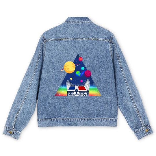 3D Space Cat Men's Denim Jackets
