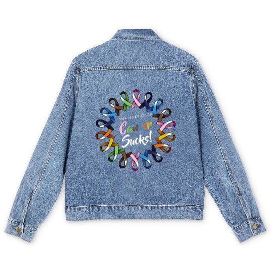 Whatever Color Cancer Sucks Ribbons Love Faith Sup Men's Denim Jackets