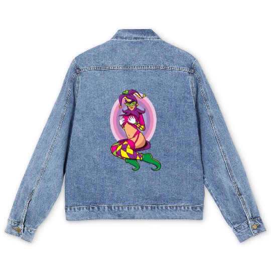 Joker Girl Men's Denim Jackets Card Deck Halloween Costume